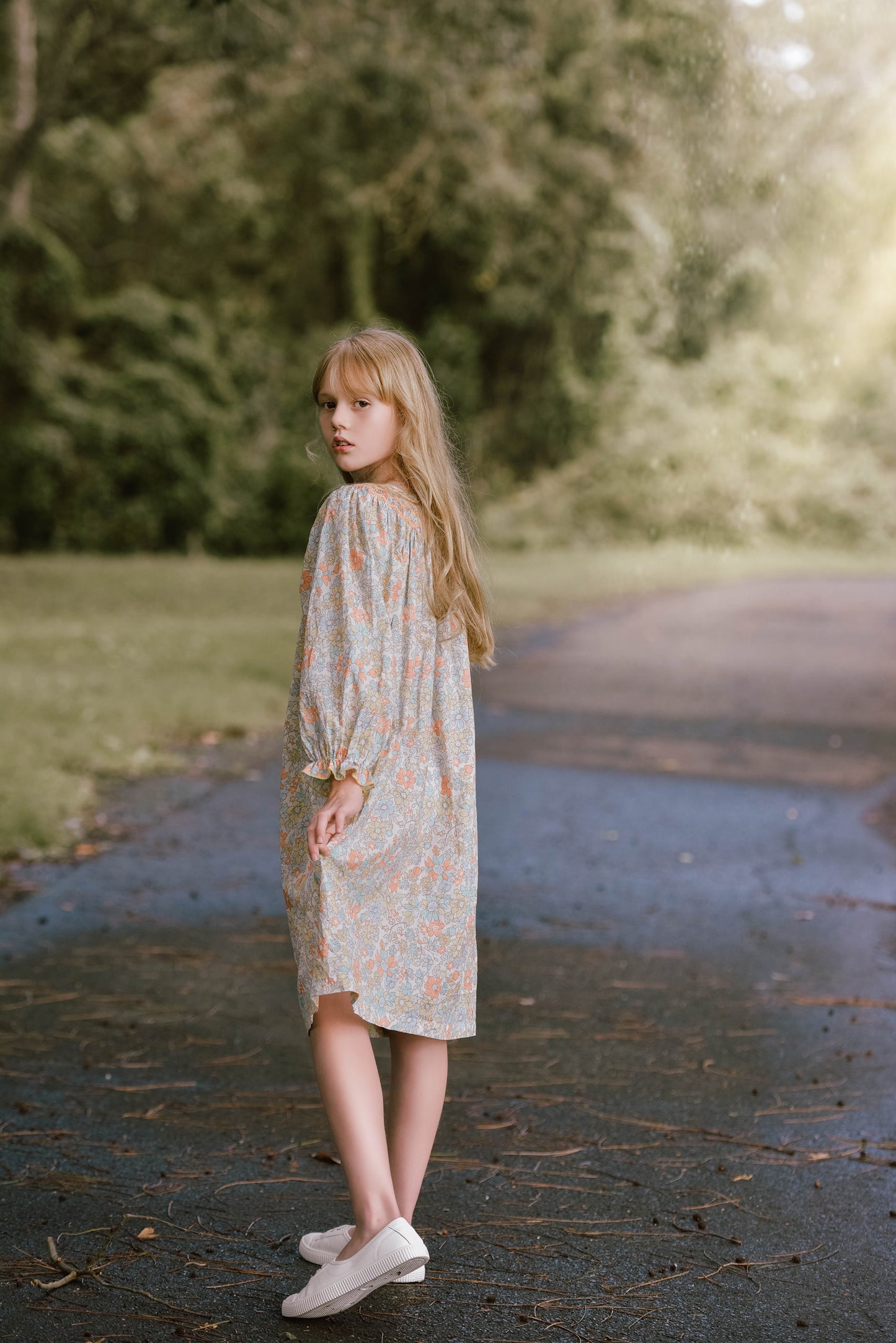 Orange Bloom Smocked Dress (Long Sleeves)