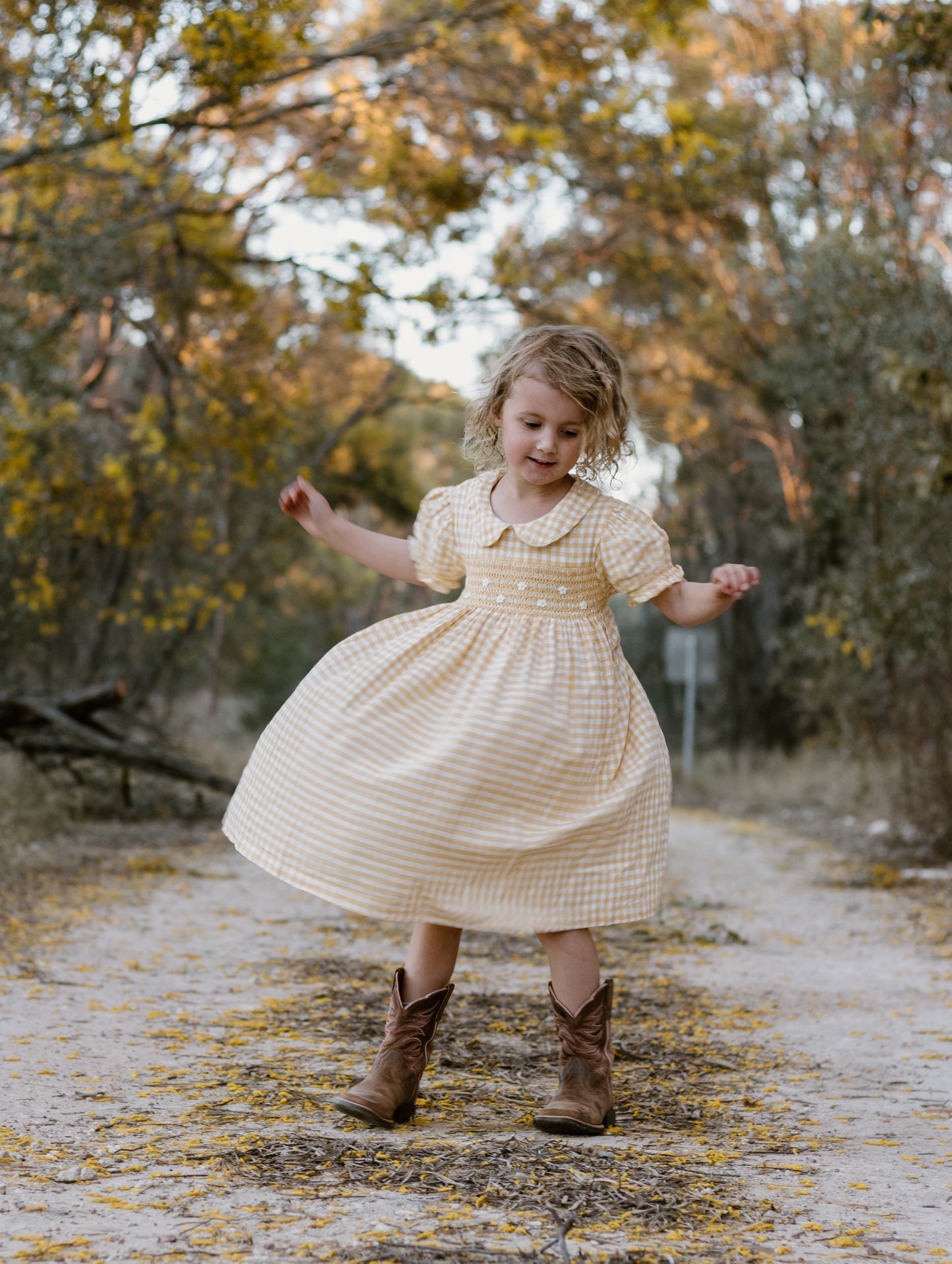 Yellow Gingham Linen Smocked Dress