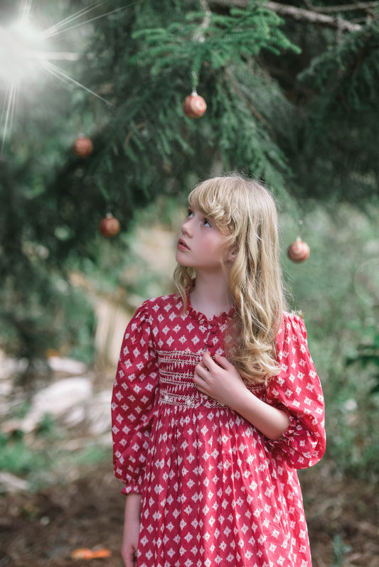 Crimson Snowflake Smocked Dress