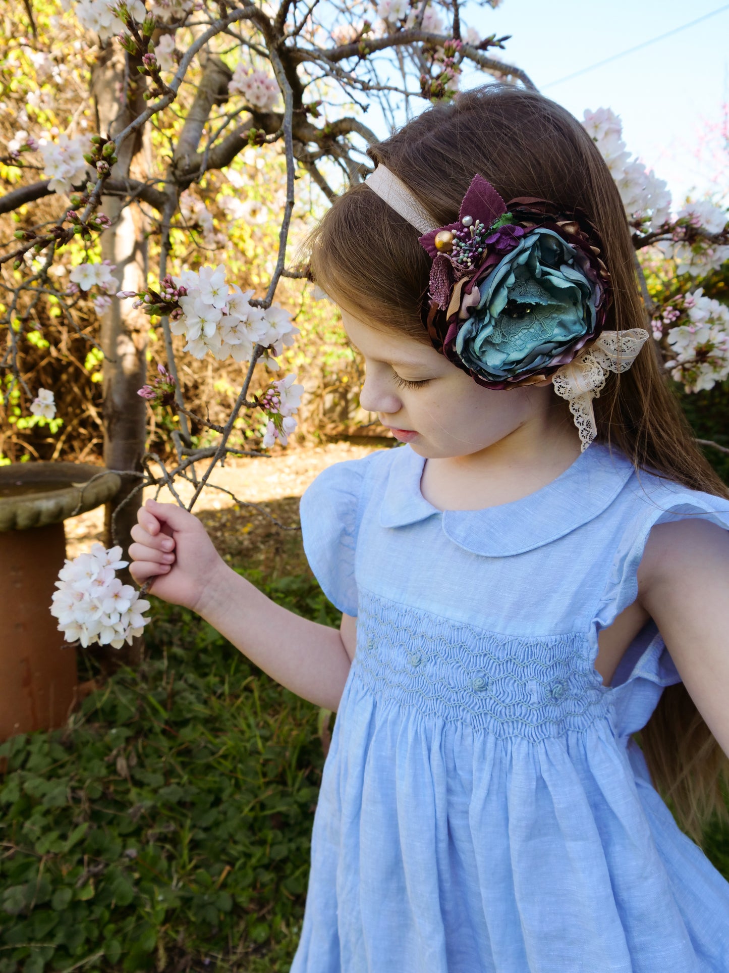 Blue Linen Smocked Dress
