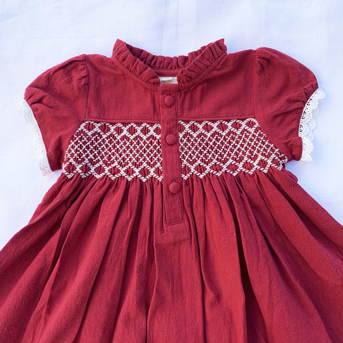 Crimson Charm Smocked Dress