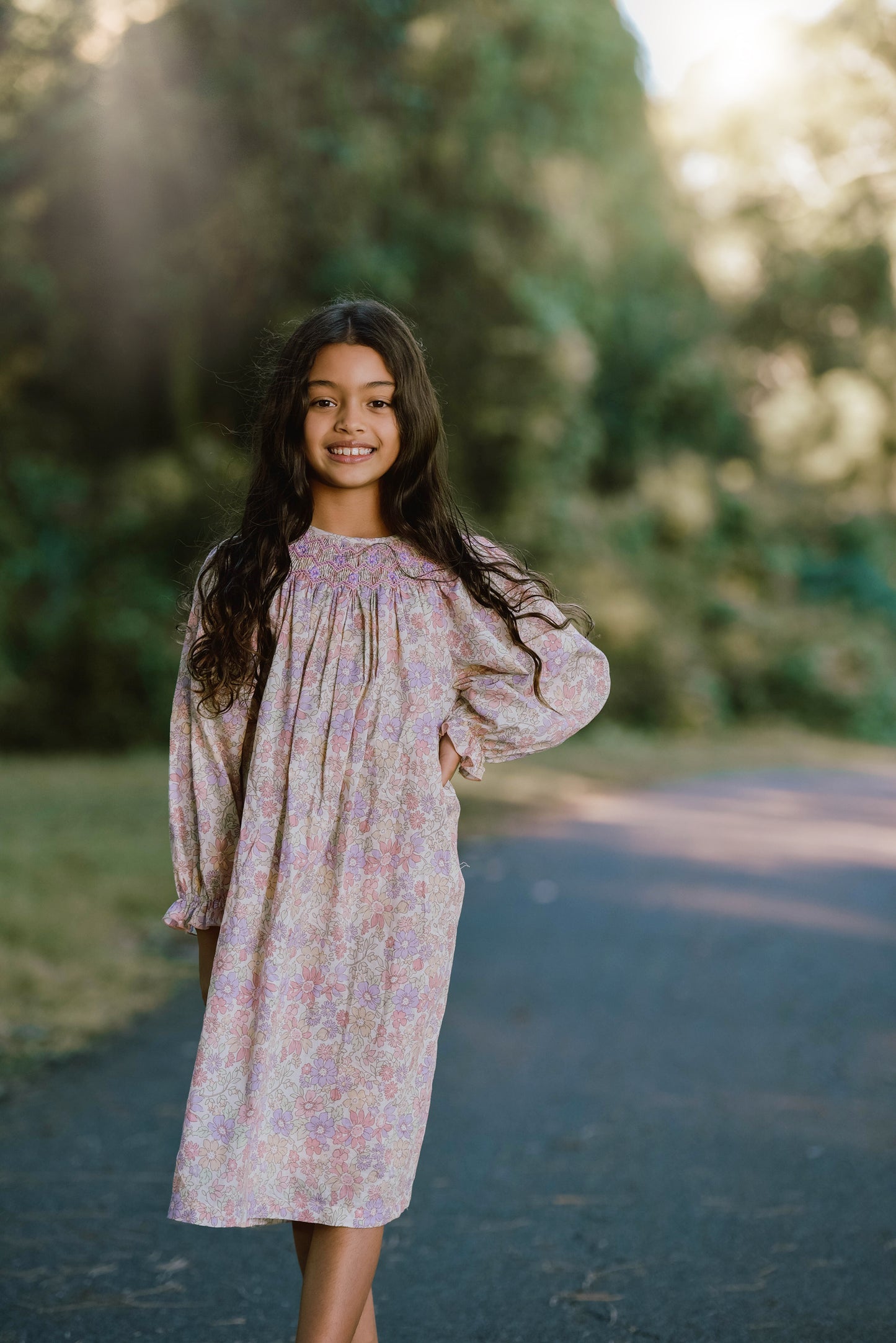 Lavender Bloom Smocked Dress (Long Sleeves)