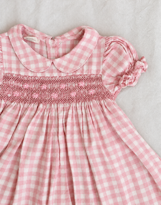 Daisy Pink Gingham Smocked Dress