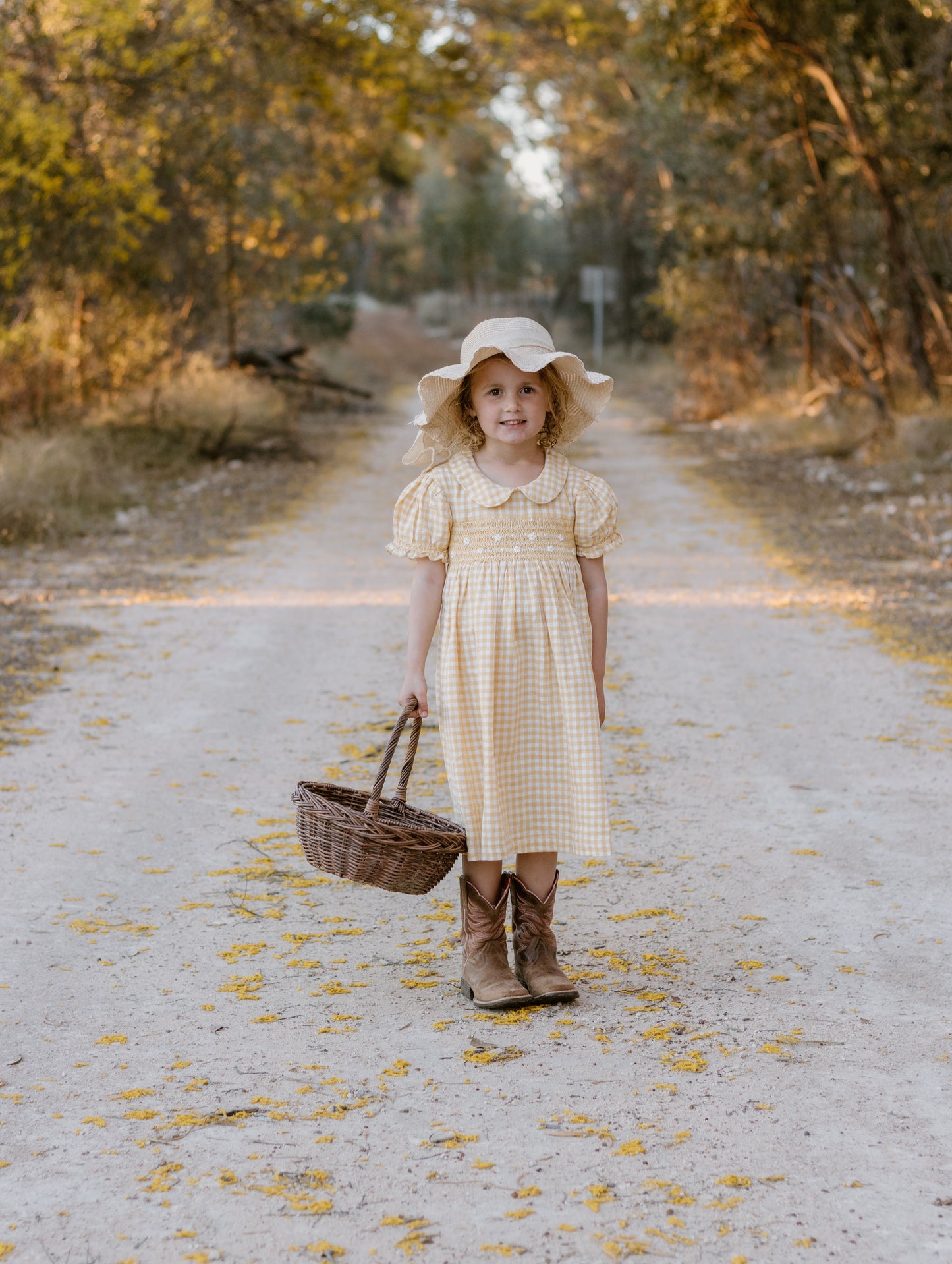 Yellow Gingham Linen Smocked Dress