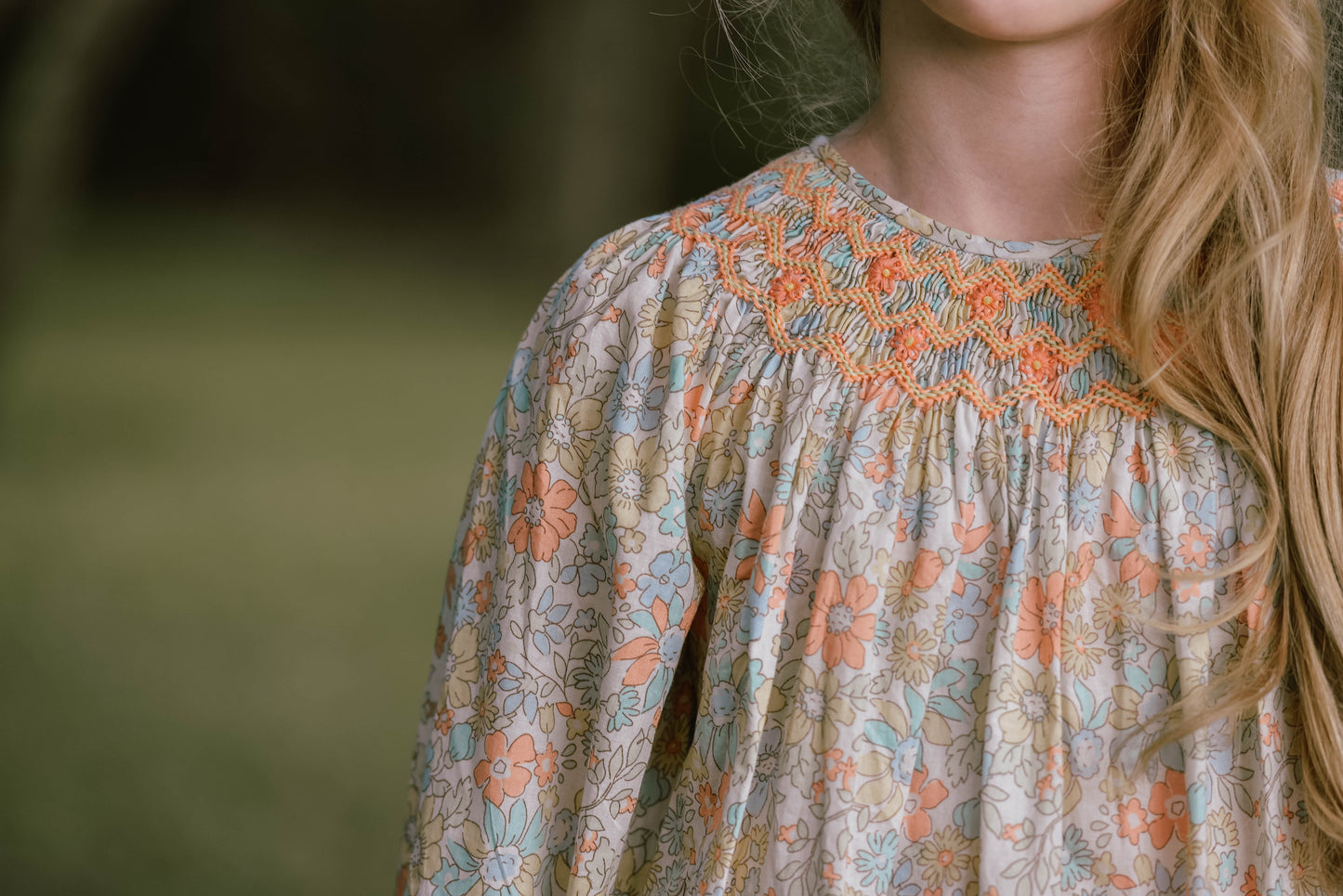 Orange Bloom Smocked Dress (Long Sleeves)