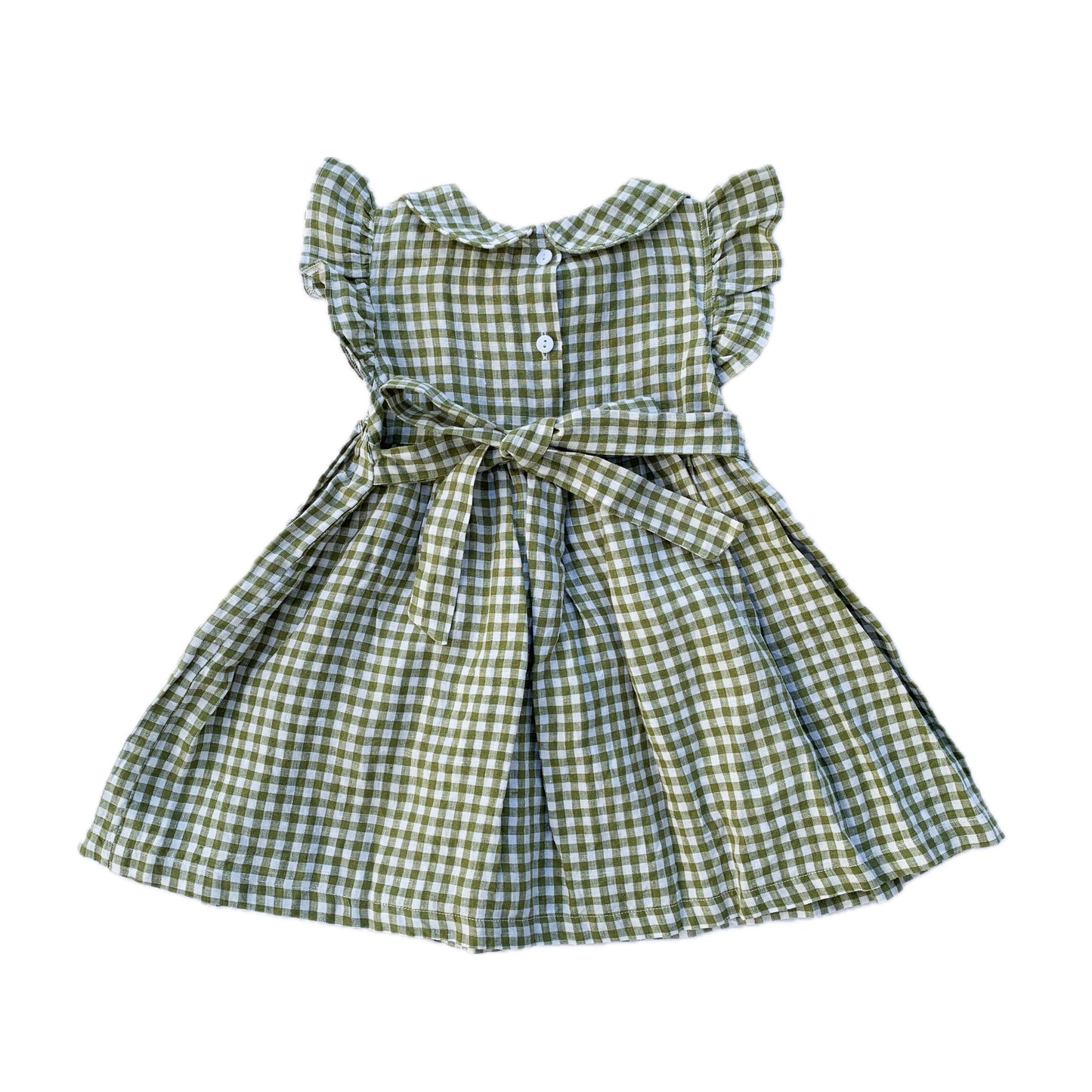 Green Gingham Linen Smocked Dress