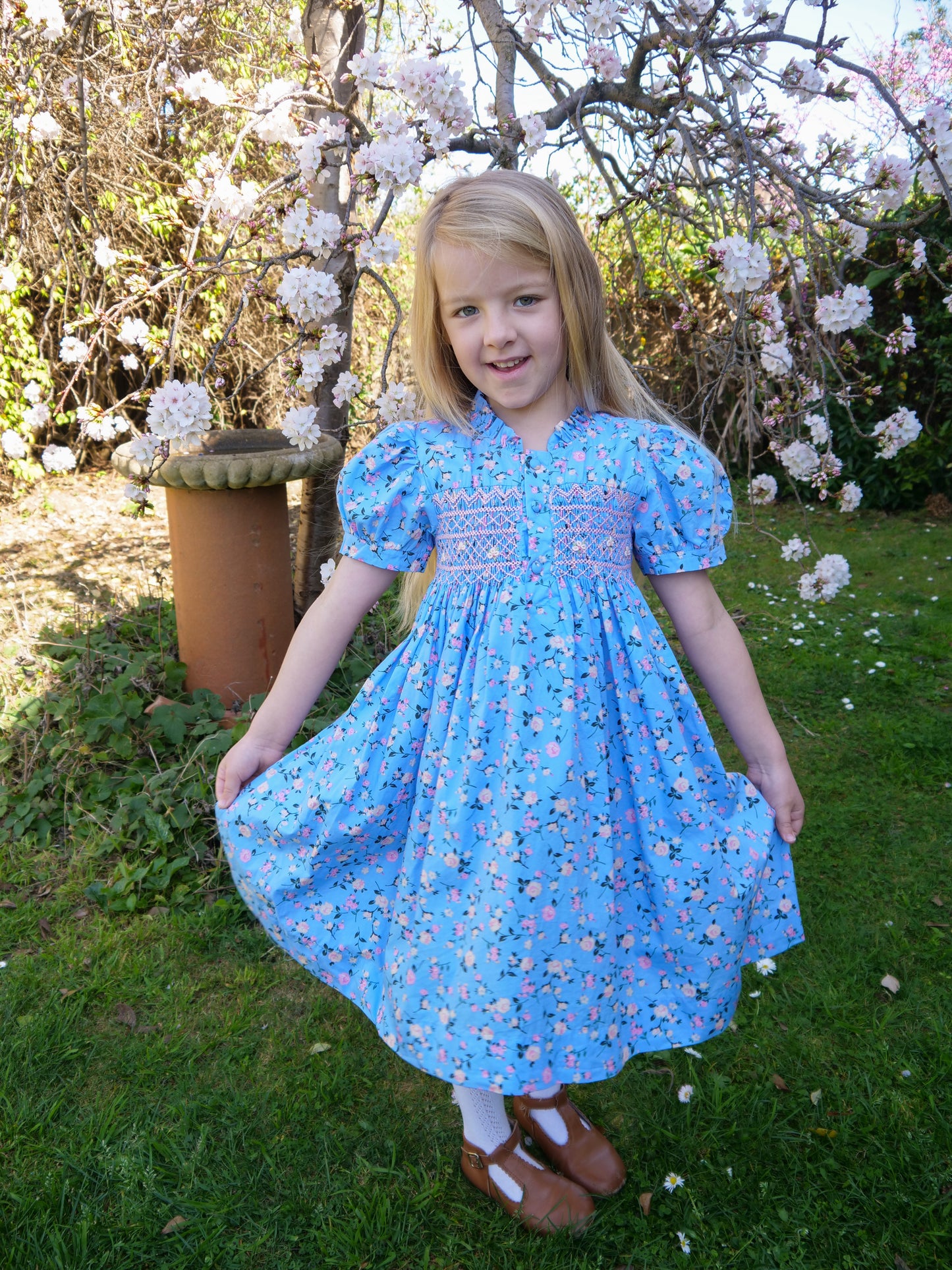 Cerulean Rose Smocked Dress