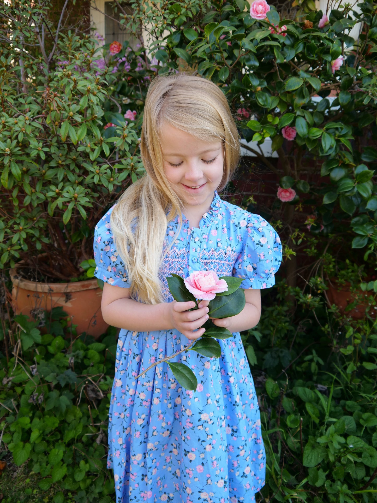 Cerulean Rose Smocked Dress