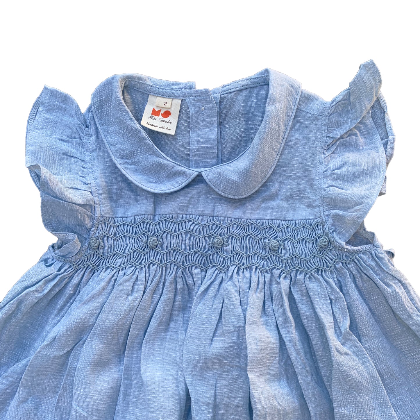 Blue Linen Smocked Dress