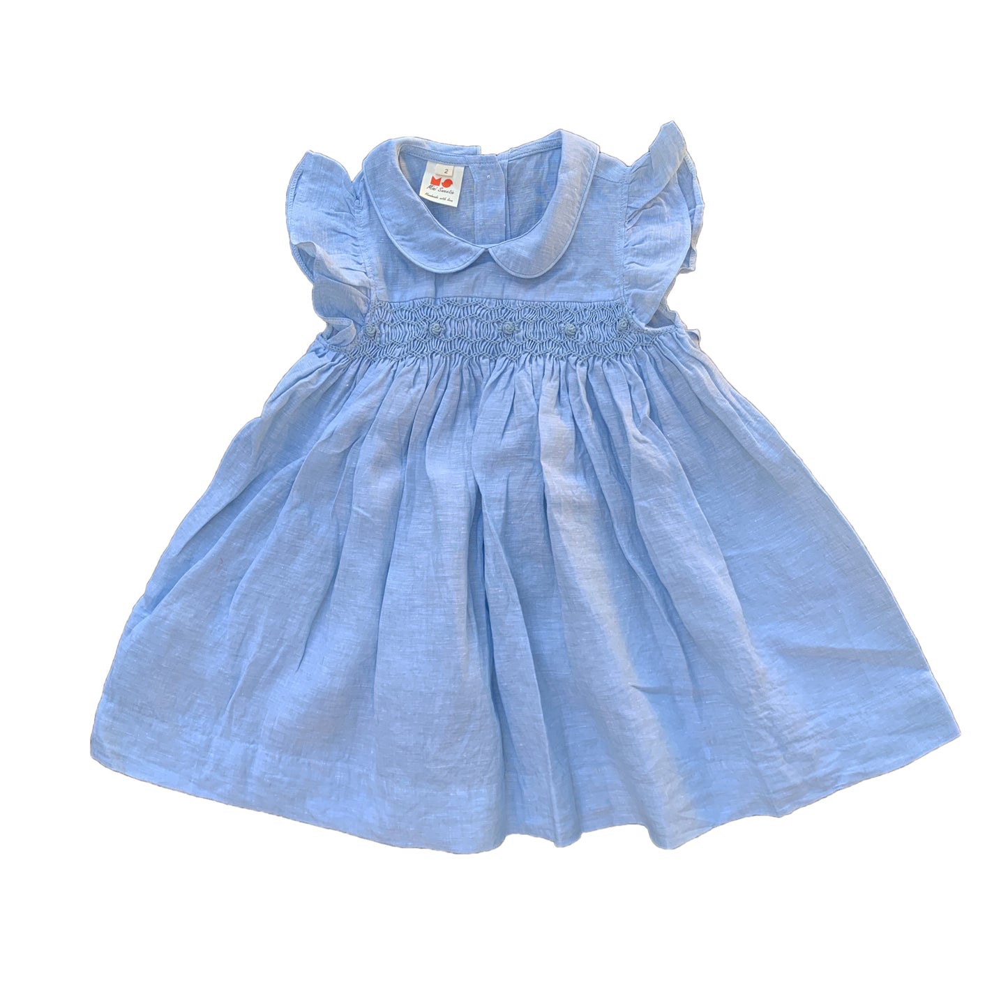 Blue Linen Smocked Dress