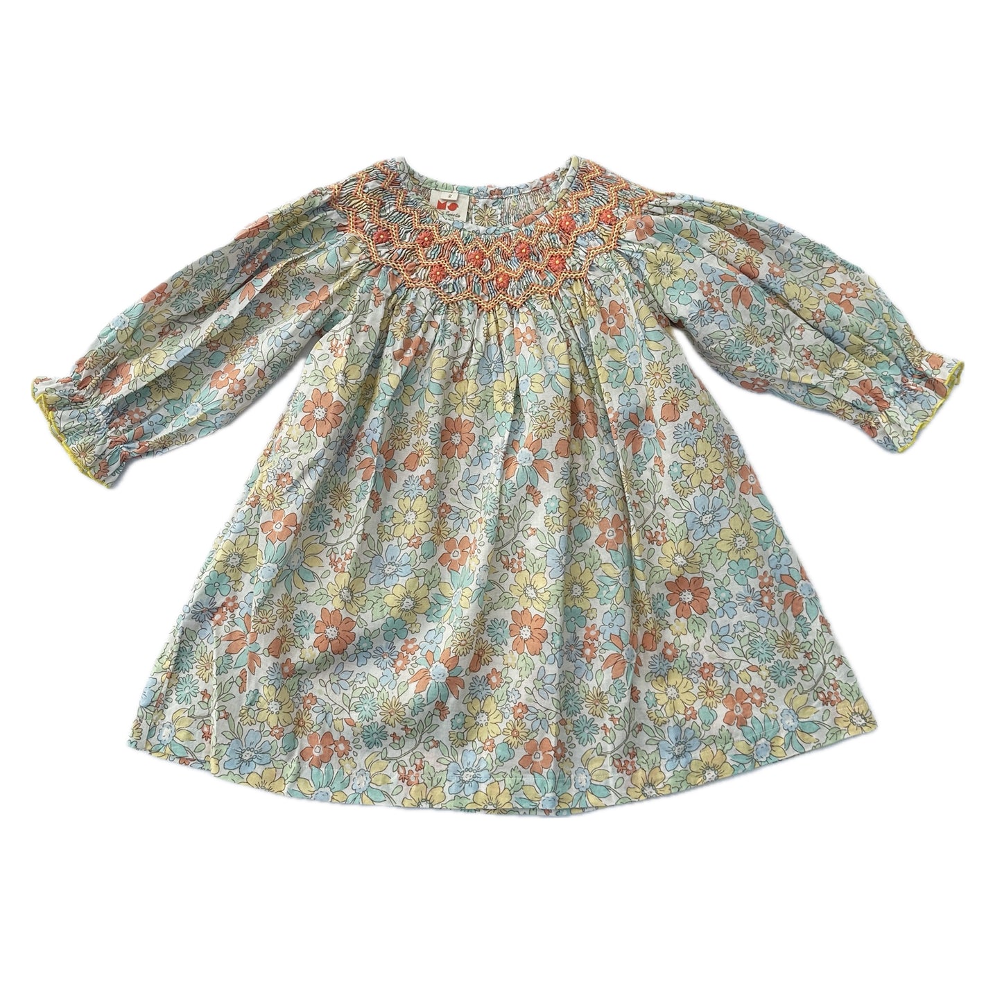 Orange Bloom Smocked Dress (Long Sleeves)