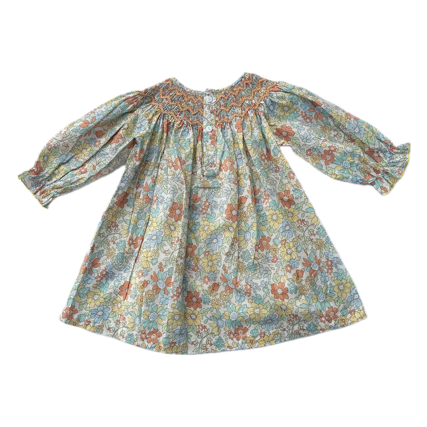 Orange Bloom Smocked Dress (Long Sleeves)