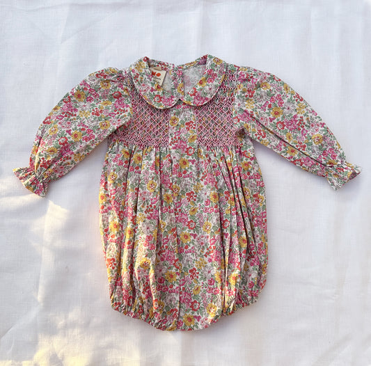 Petite Floral Smocked Romper (Long Sleeves)