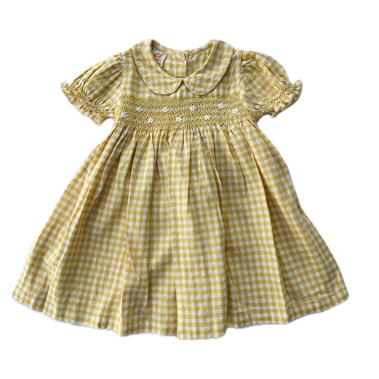 Yellow Gingham Linen Smocked Dress
