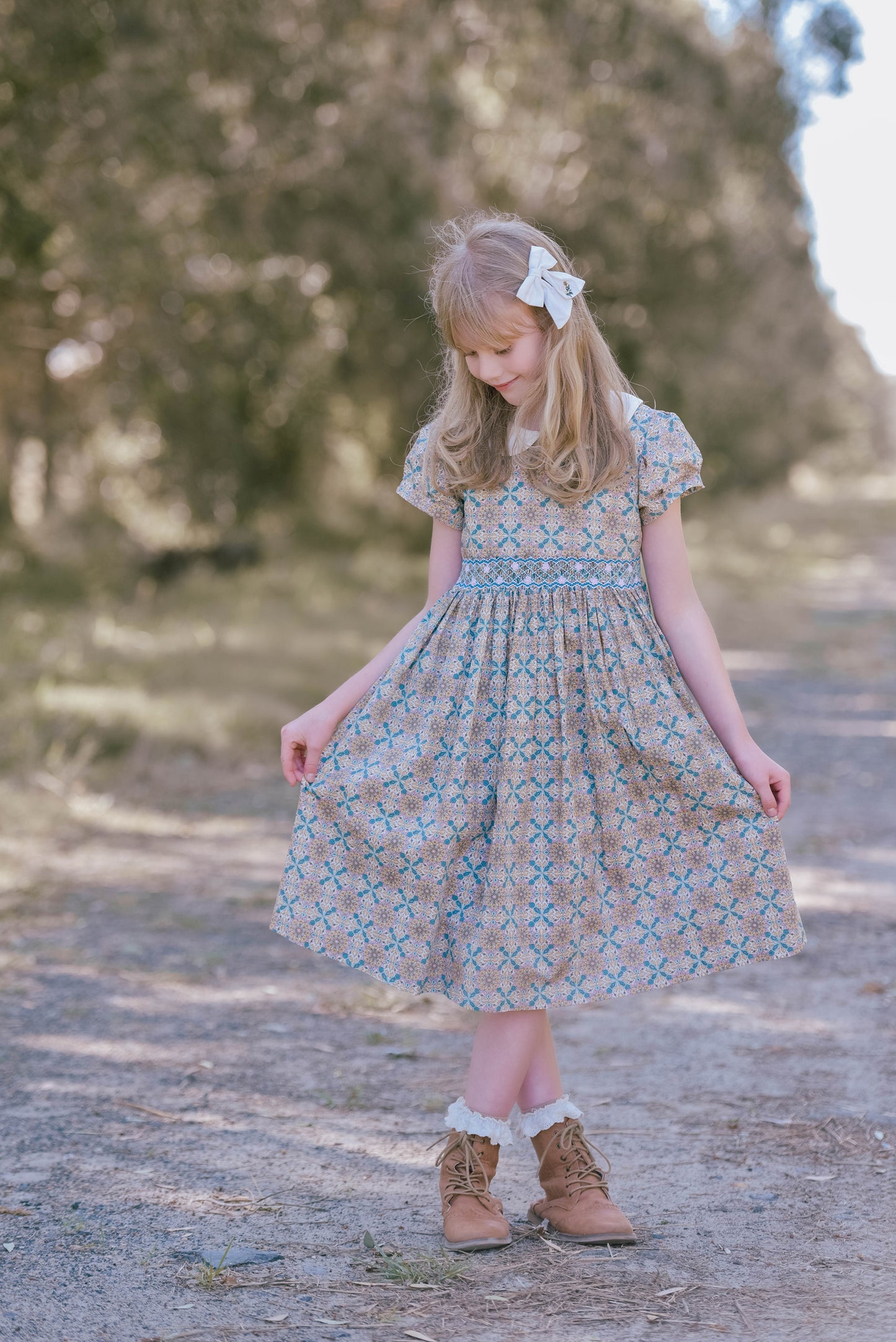 Vintage Pattern Smocked Dress
