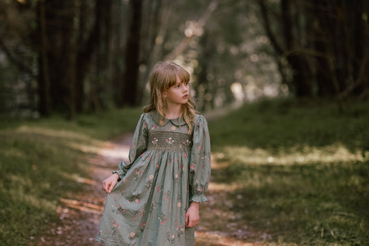 Botanical Green Embroidered Dress