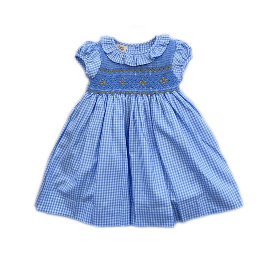 Elegant blue classic smocked dress.