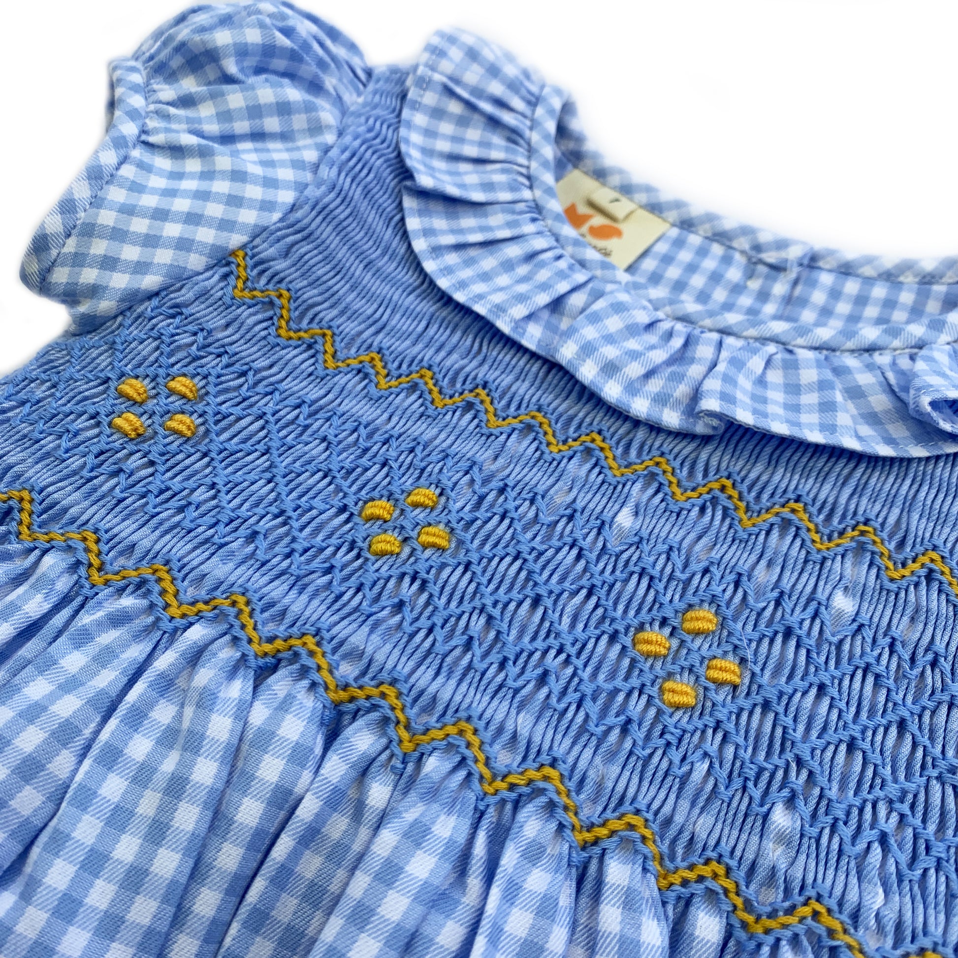 Elegant blue classic smocked dress.
