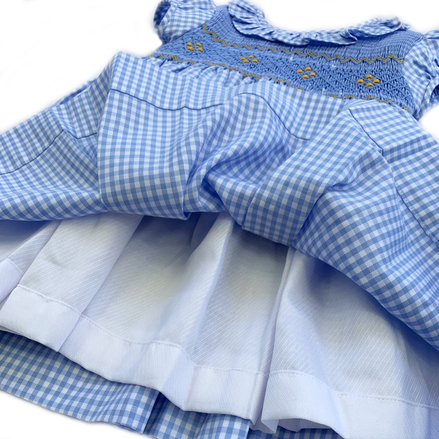 Elegant blue classic smocked dress.