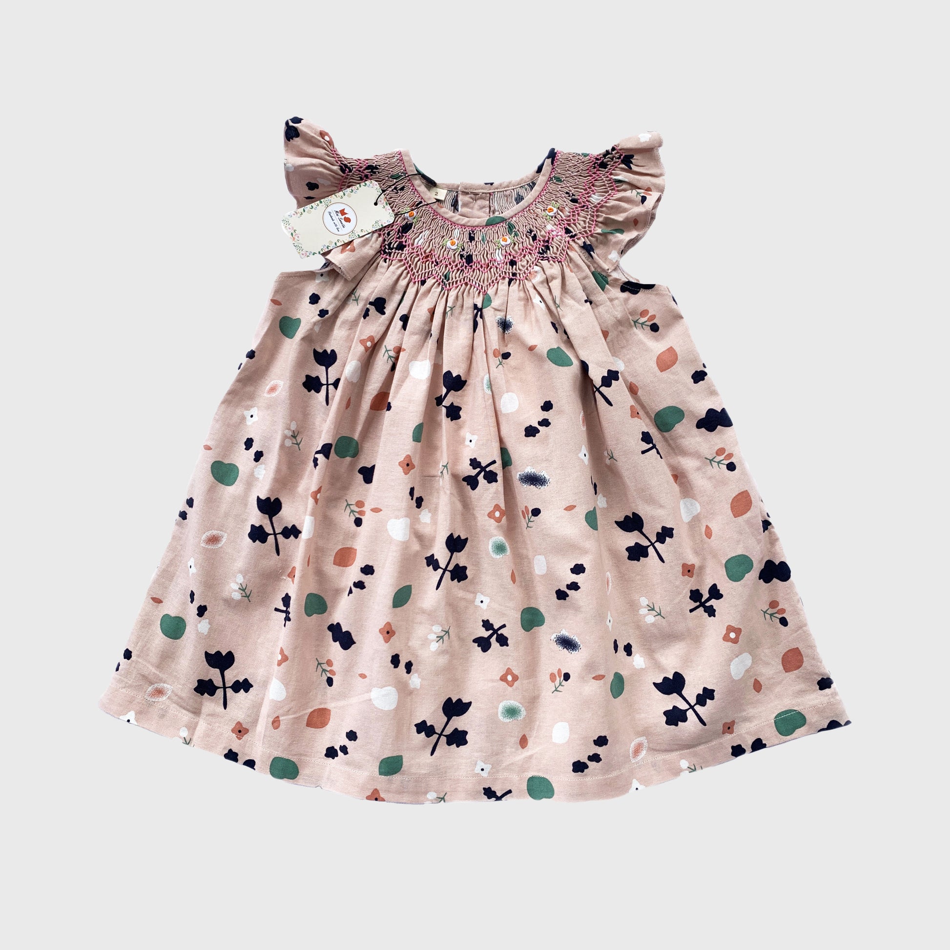 Pink-brown bishop smocked dress.
