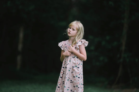Pink-brown bishop smocked dress.