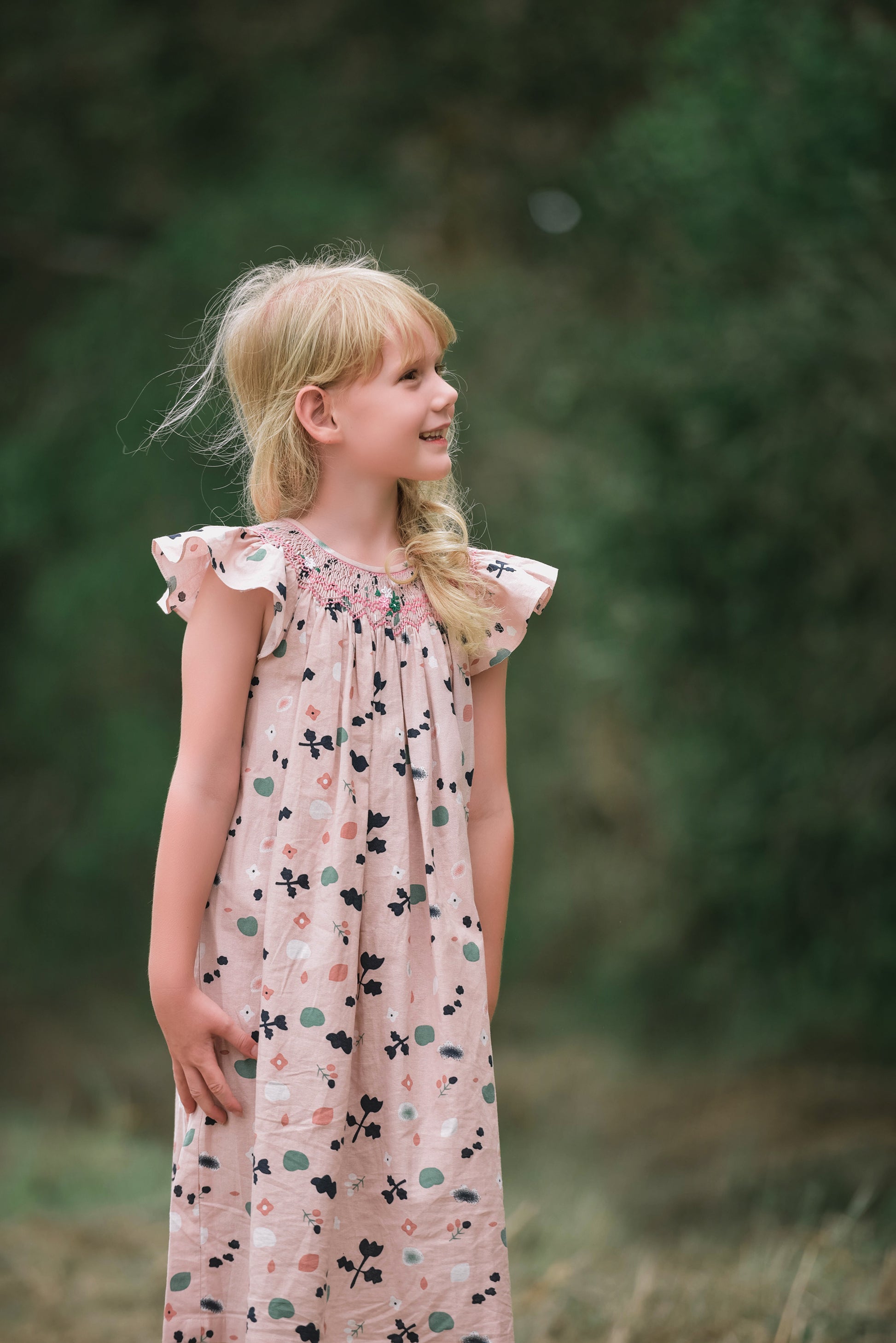 Pink-brown bishop smocked dress.