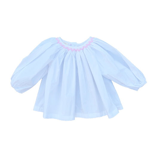 Pink Stitch White Smocked Top.