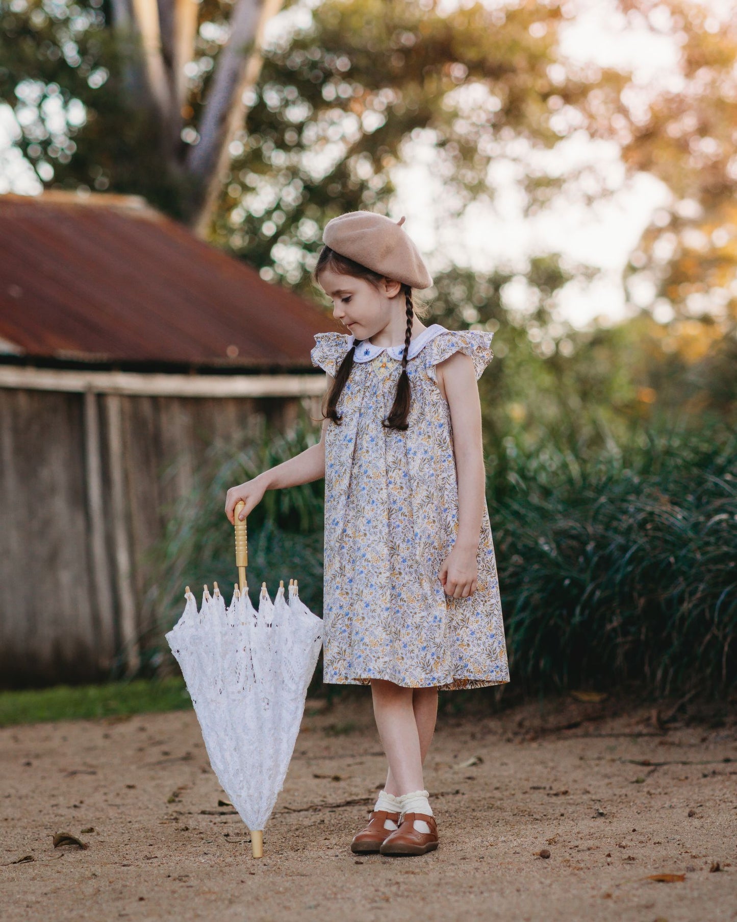 Bishop Blue Butterfly Smocked Dress