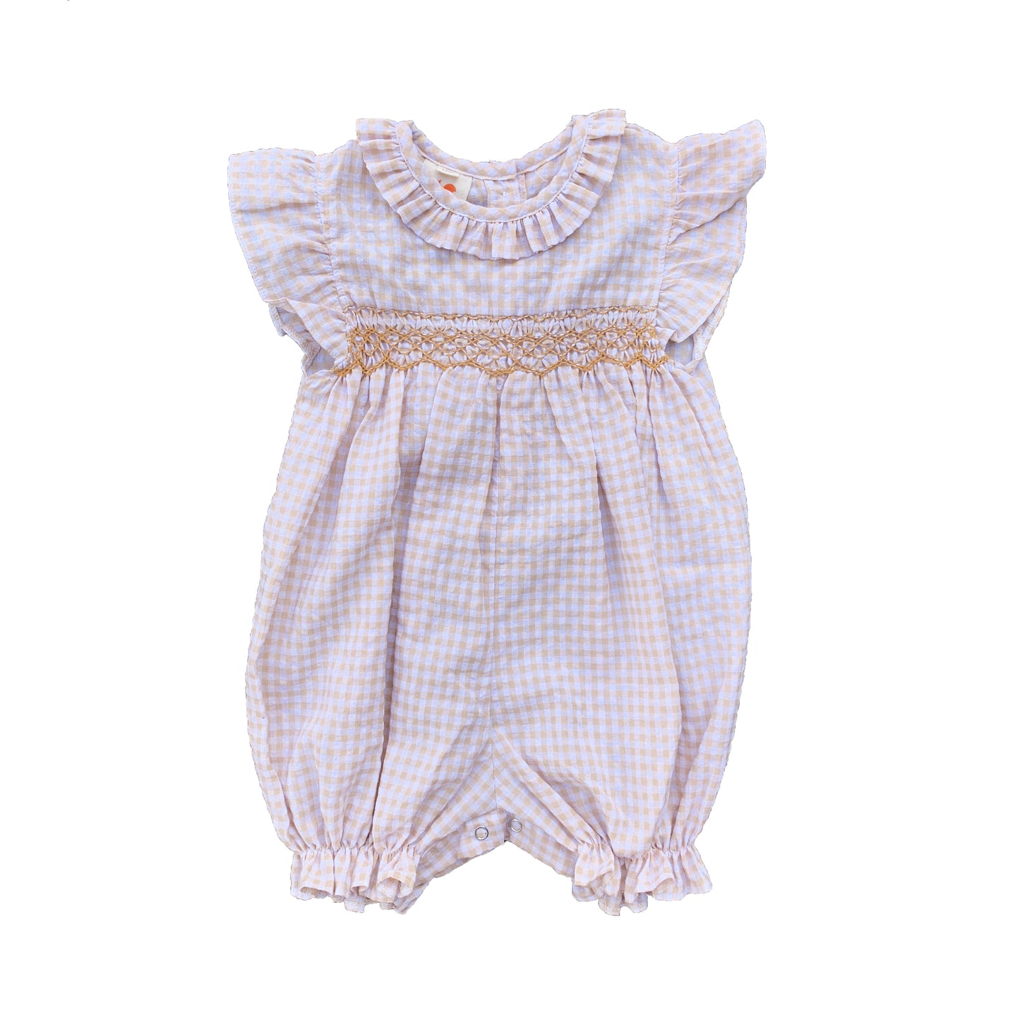 Beige Stripe Smocked Romper