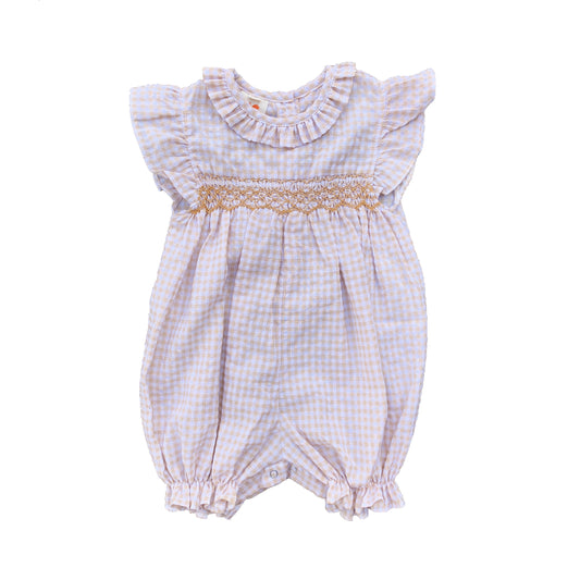 Beige Stripe Smocked Romper