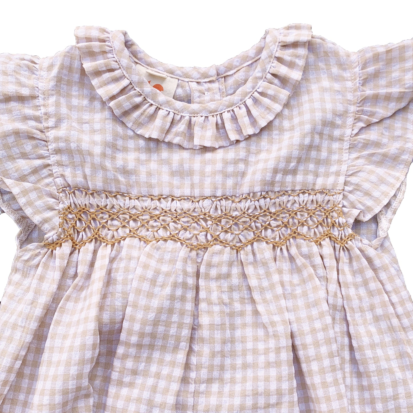 Beige Stripe Smocked Romper