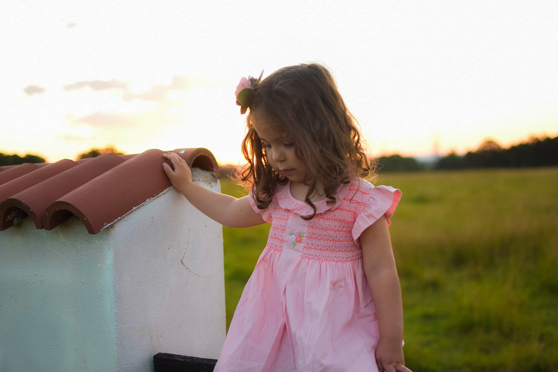 Coral Pink Smocked Dress.
