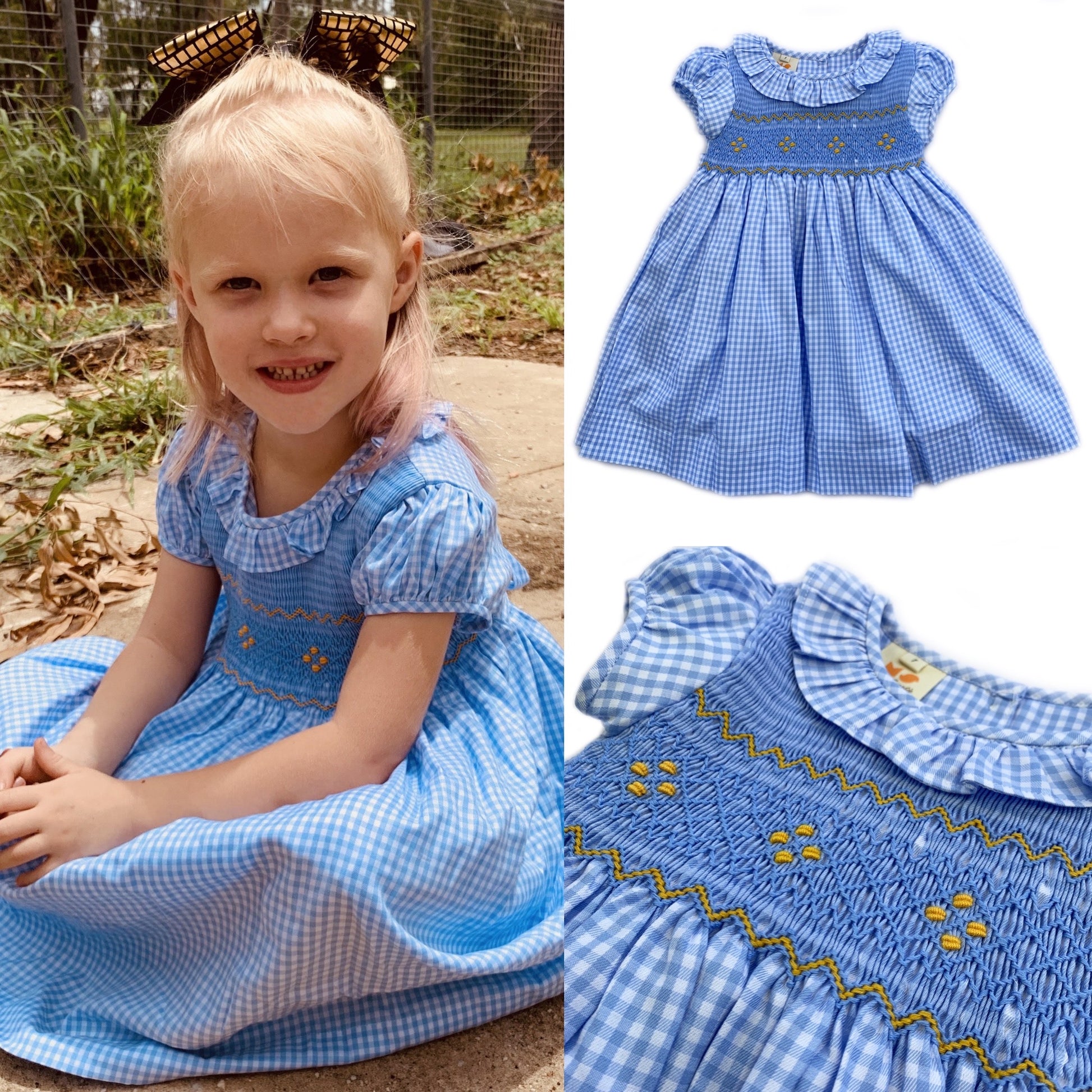 Elegant blue classic smocked dress.