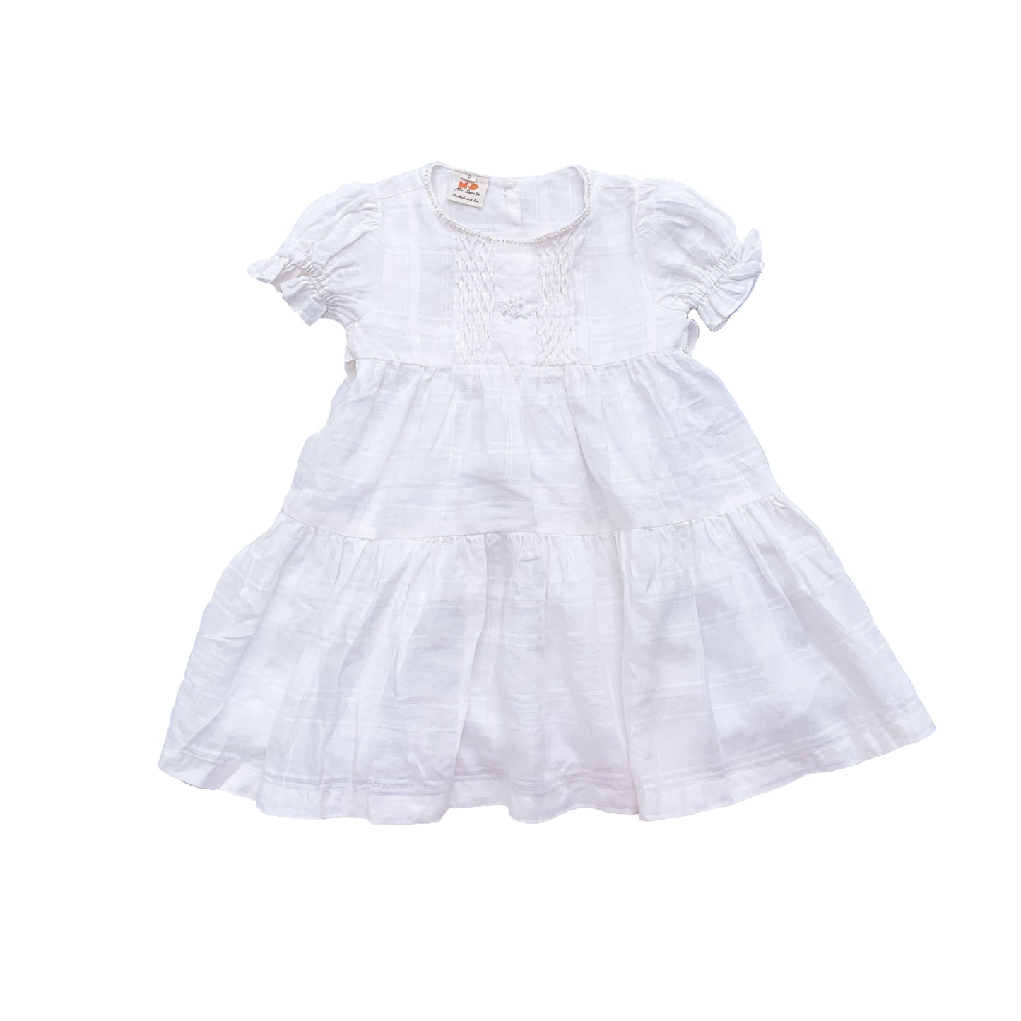 White Smocked Dress With Pearls - Christening / Flower Girl