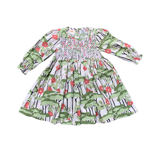 Green Leaves Smocked Dress