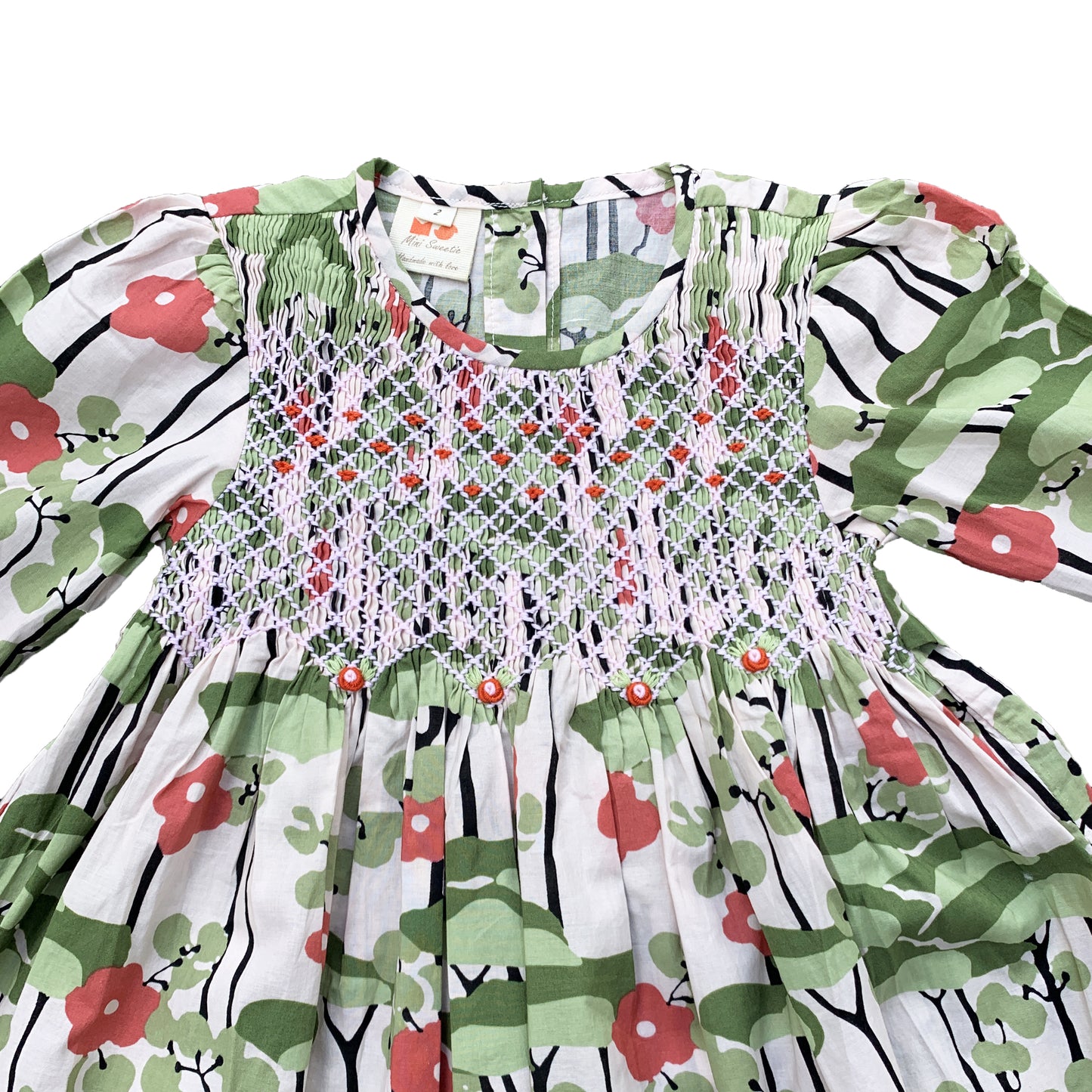 Green Leaves Smocked Dress