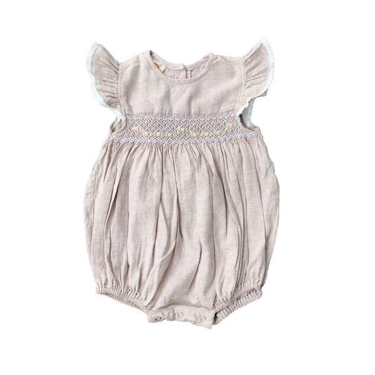 Grey Fluttery Smocked Romper