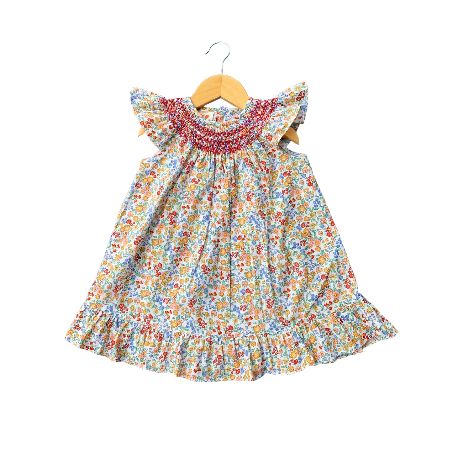 Red Floral Bishop Smocked Dress