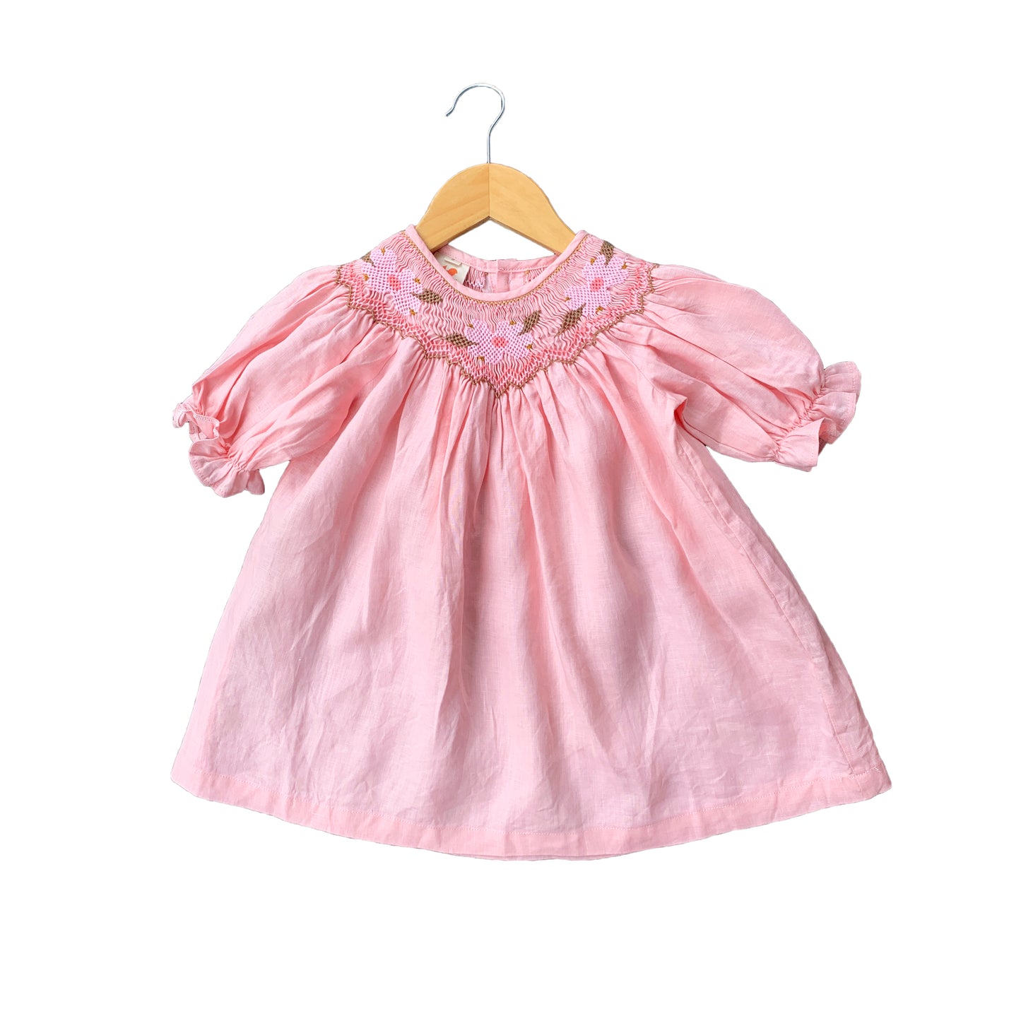 Bishop Pink Linen Smocked Dress