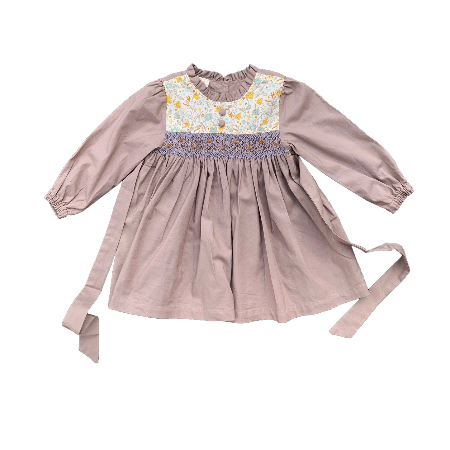 Vintage Grey Floral Smocked Dress