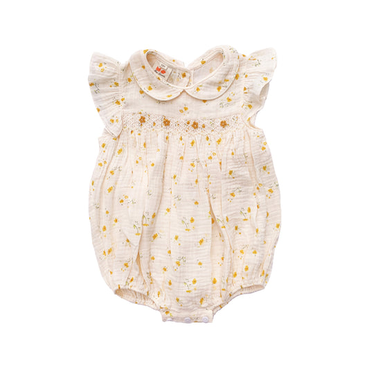 Muslin Smocked Romper - Short Sleeves