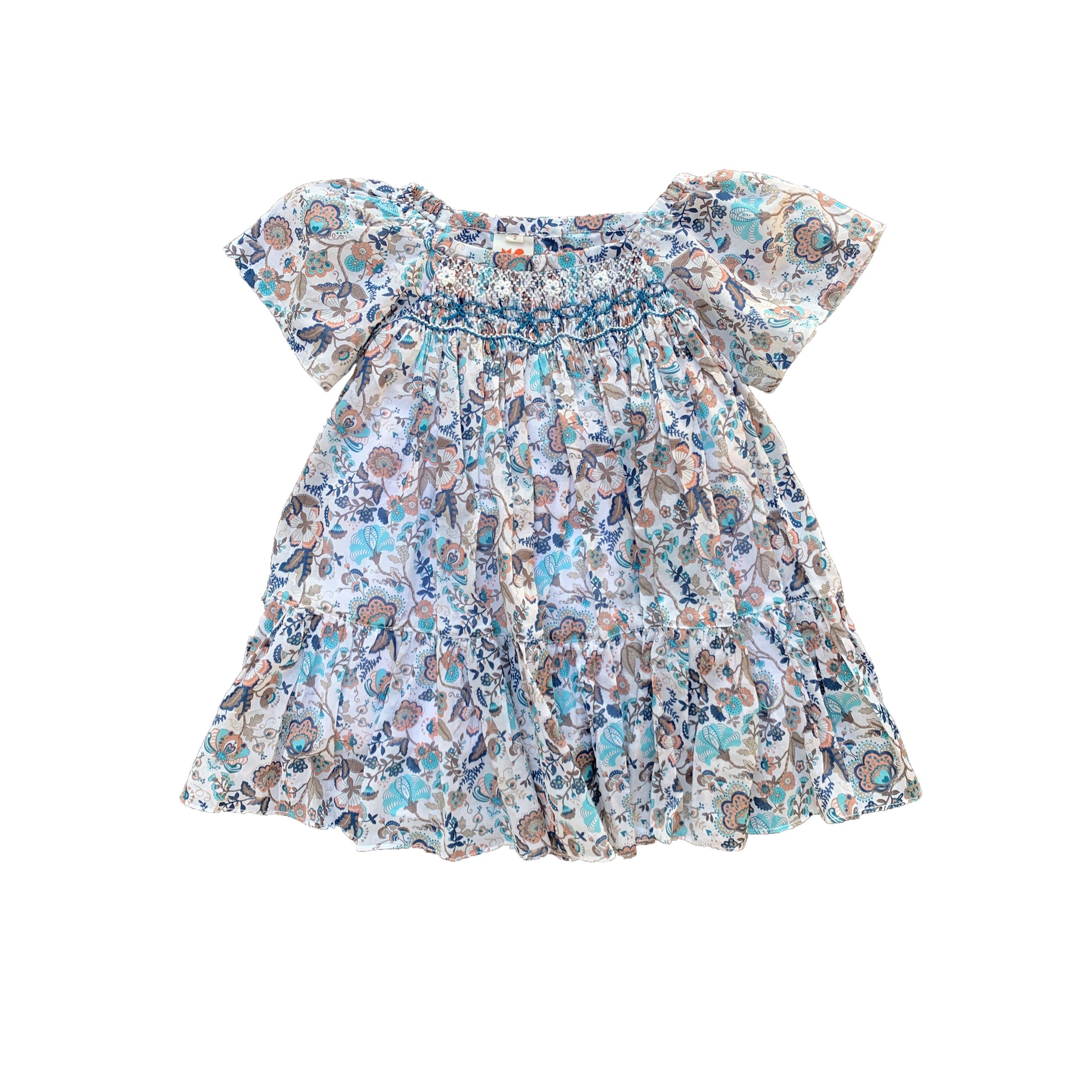 Turquoise Floral Smocked Dress