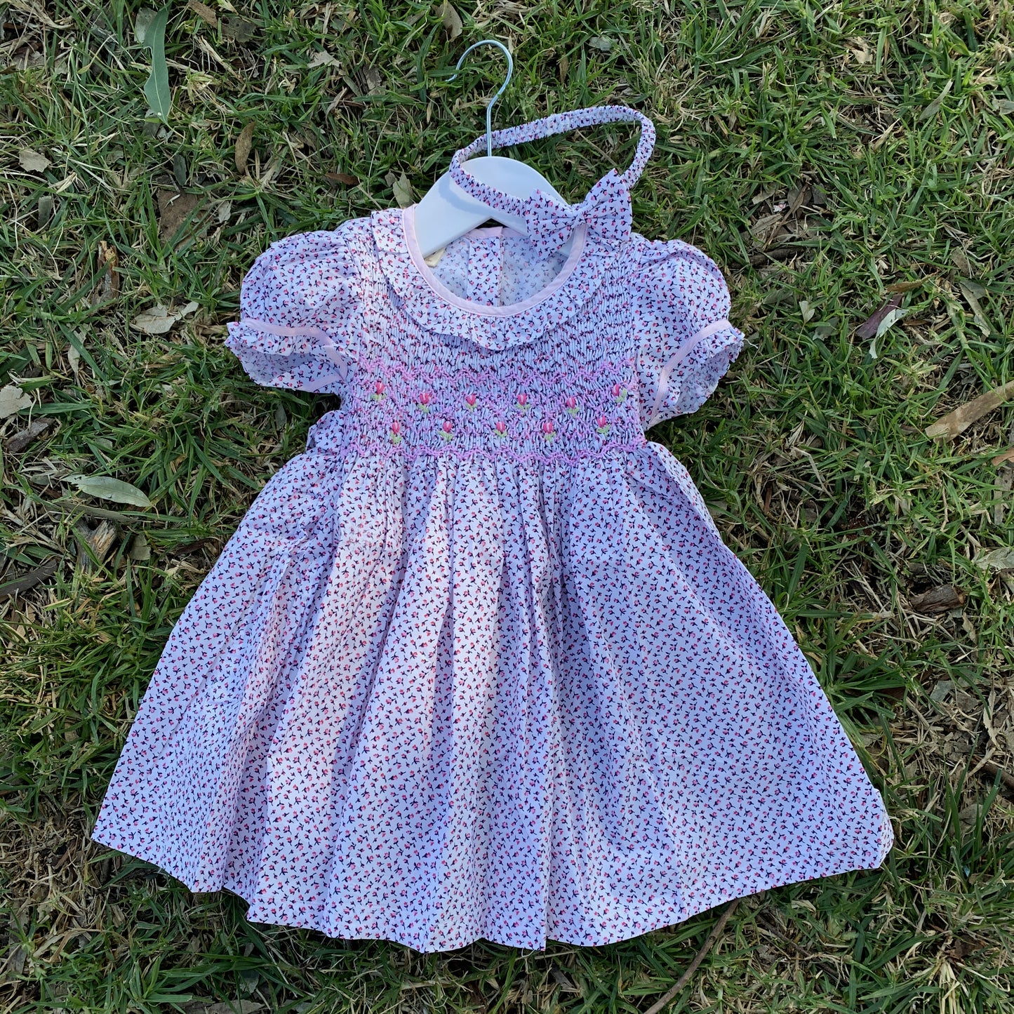Rose Buds Smocked Dress with Headband.