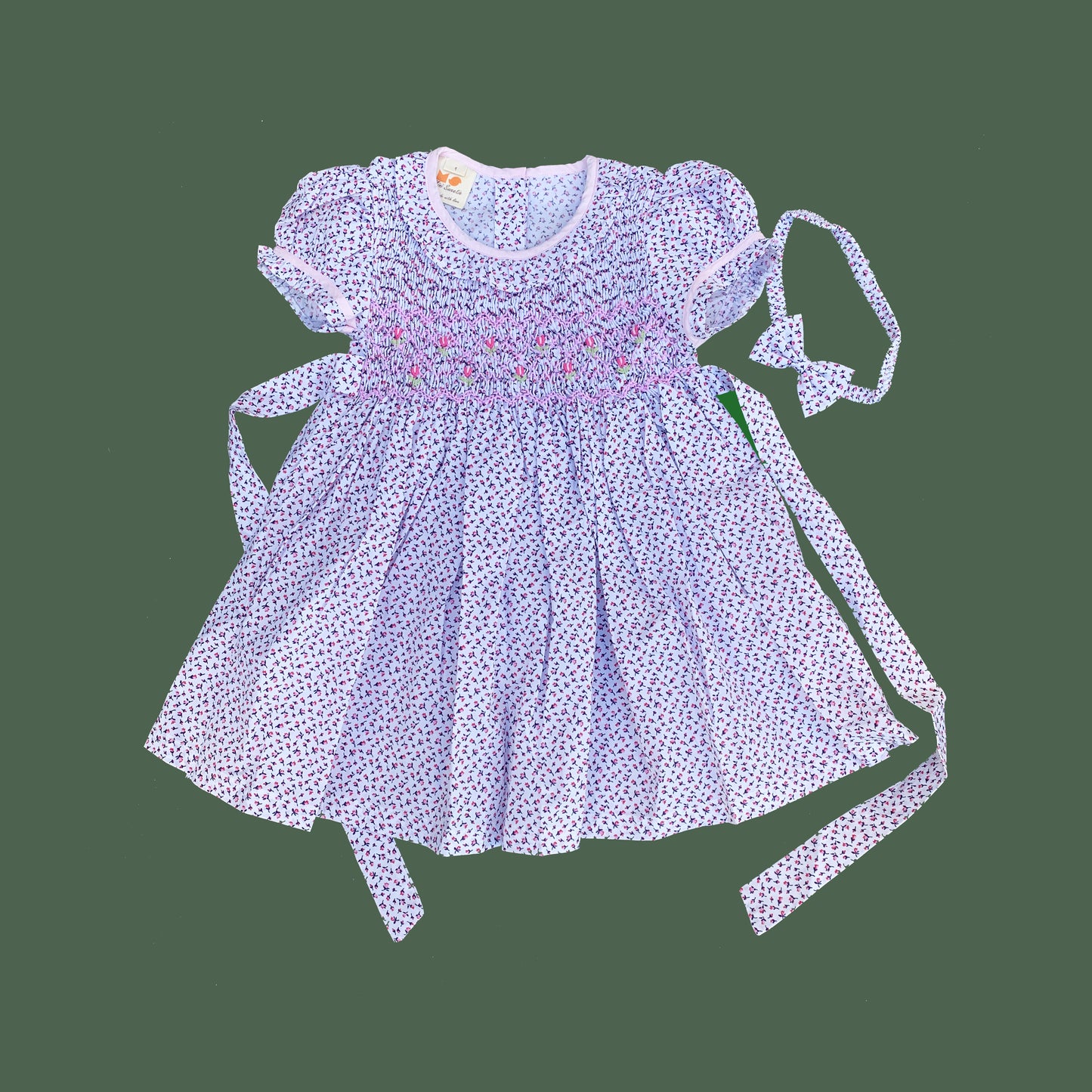 Rose Buds Smocked Dress with Headband.