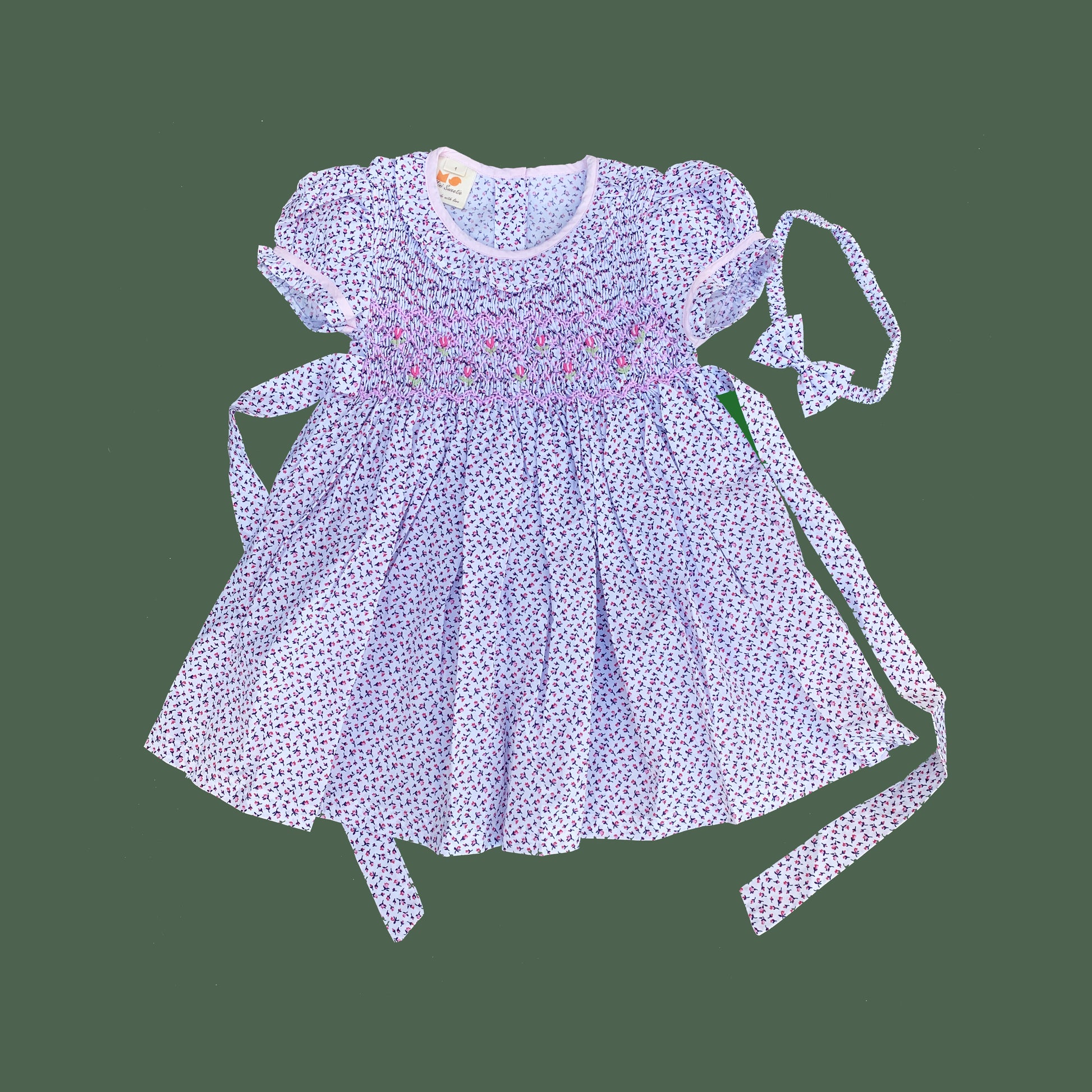 Rose Buds Smocked Dress with Headband.