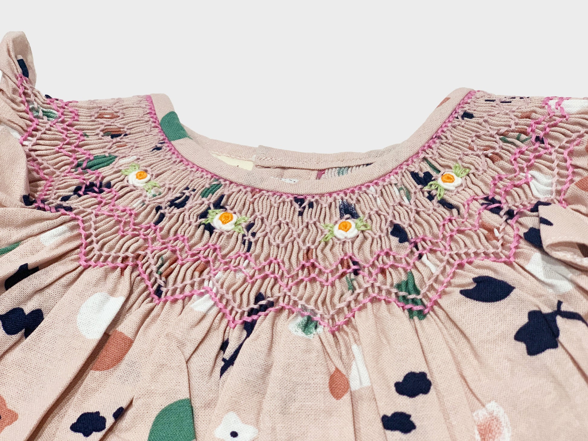 Pink-brown bishop smocked dress.