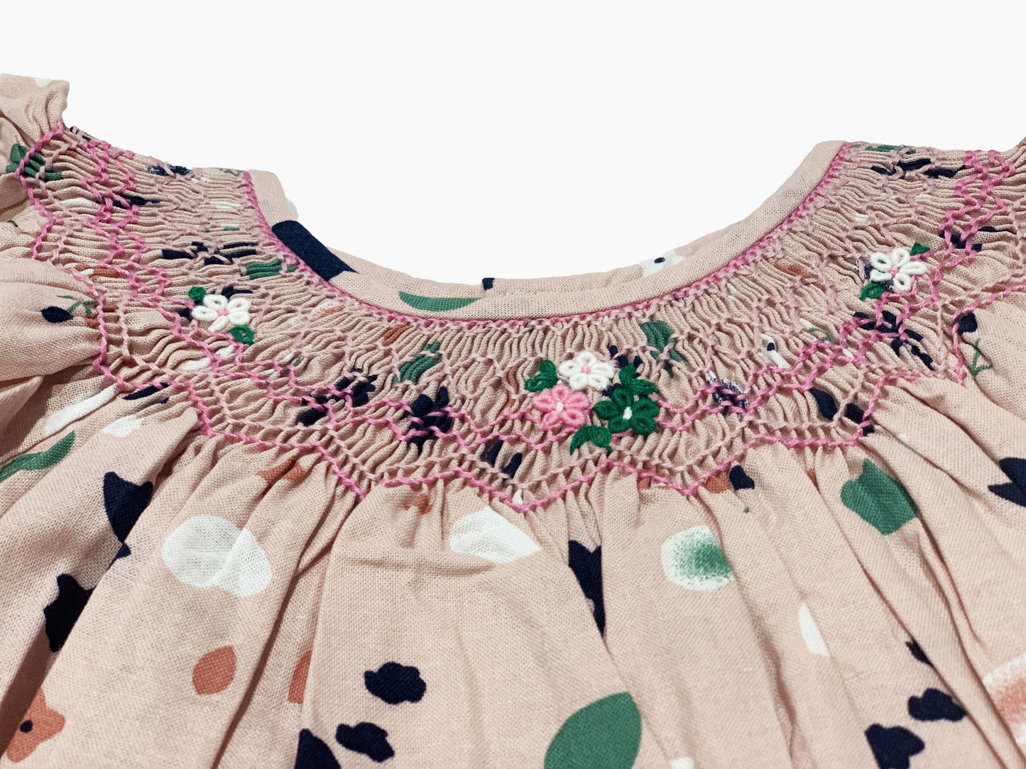 Pink-brown bishop smocked dress.