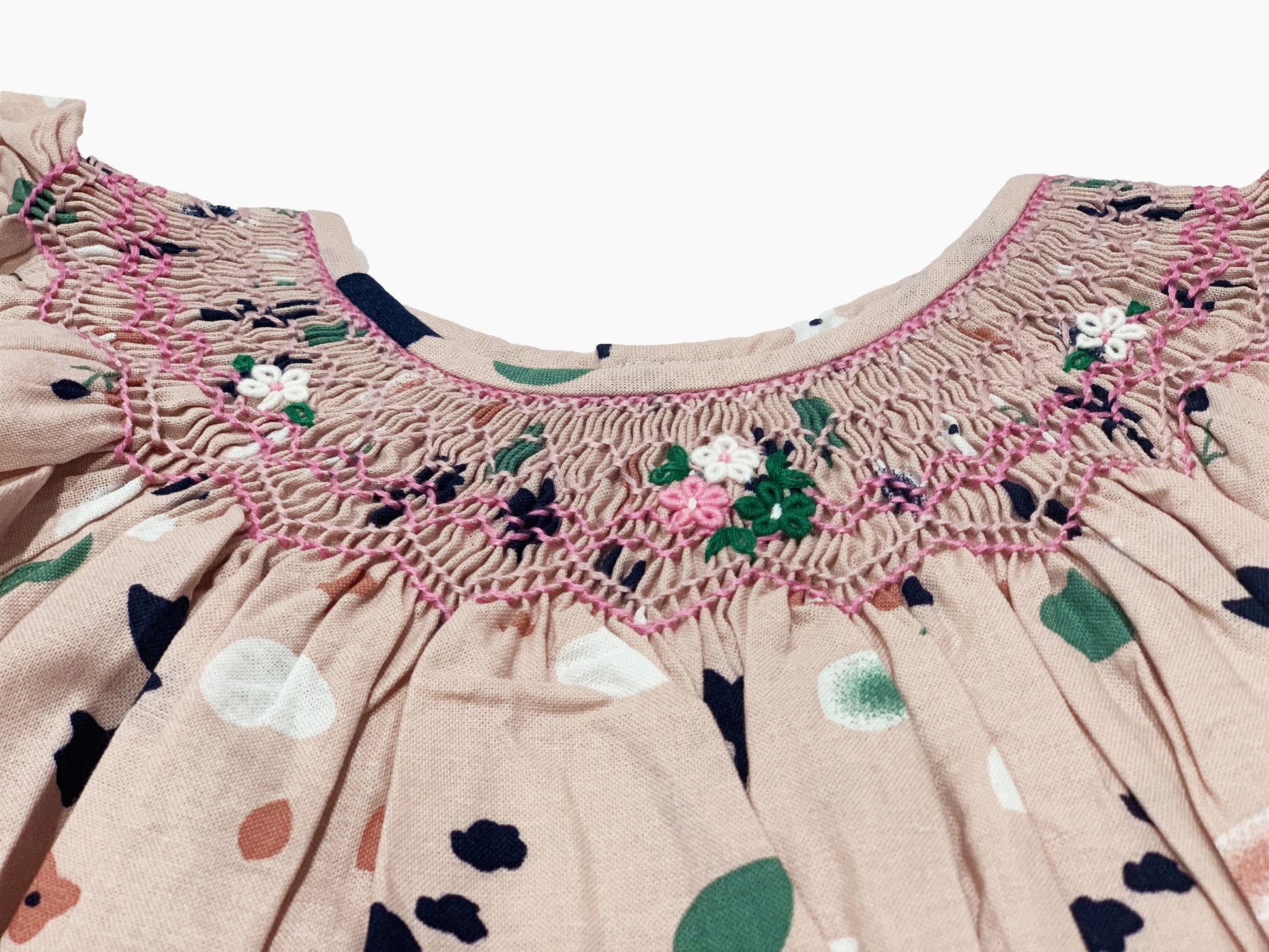 Pink-brown bishop smocked dress.