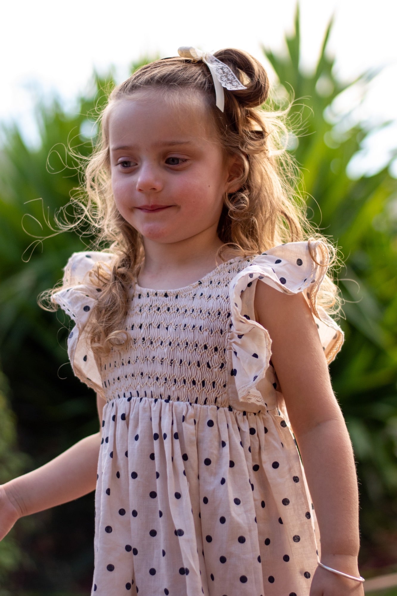 Cream Dot Smocked Dress