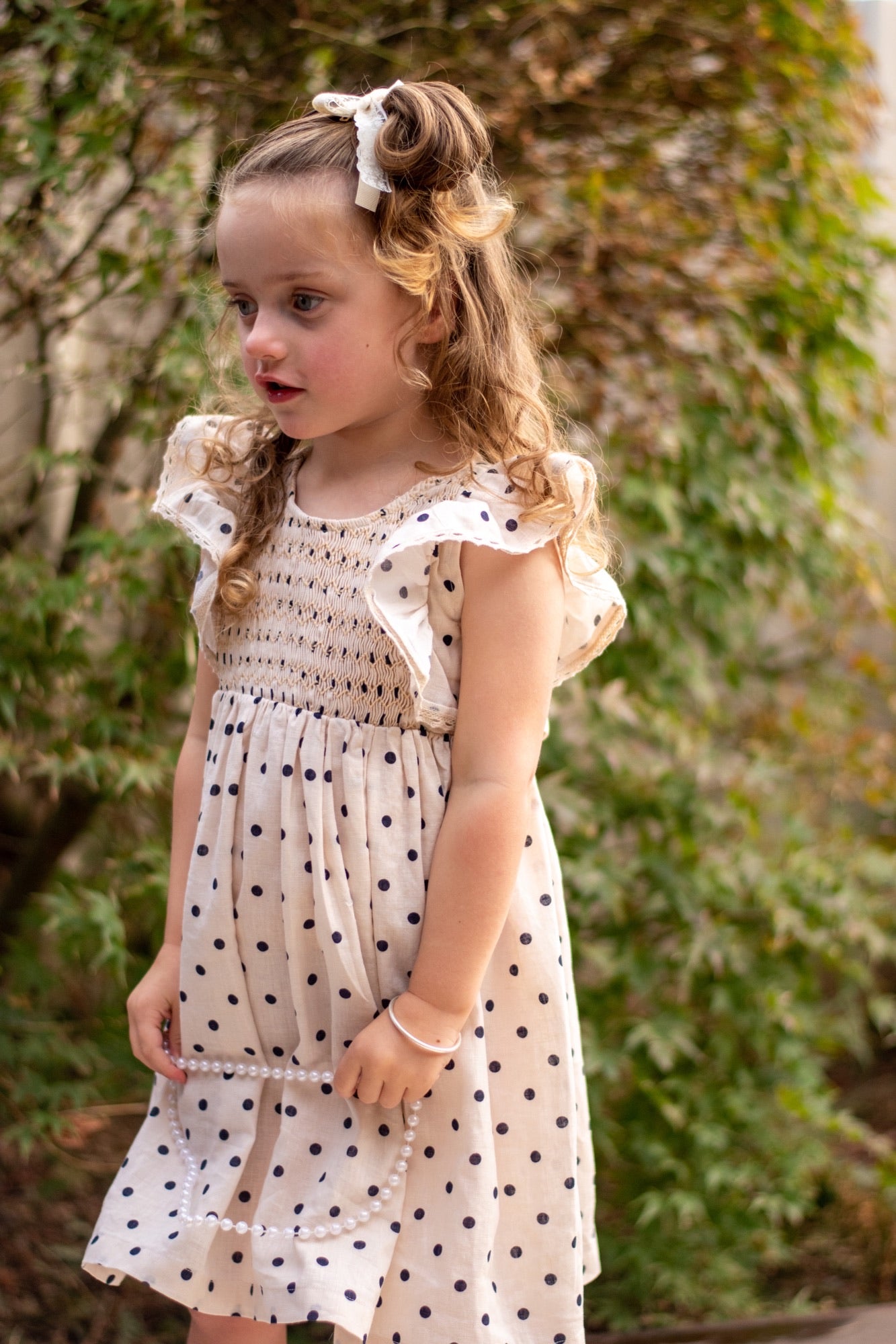 Cream Dot Smocked Dress